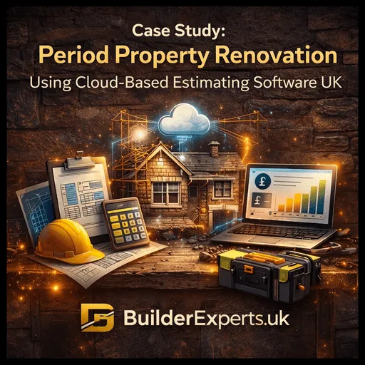 Case study infographic showing a period property renovation using cloud-based estimating software UK