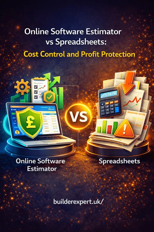 Online Software Estimator vs Spreadsheets infographic illustrating cost control and profit protection in construction estimating