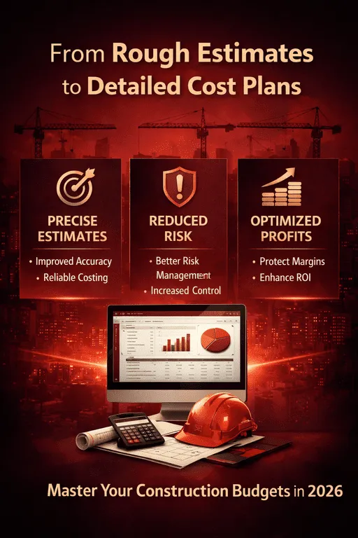 Infographic showing how expert construction cost planning software transforms rough estimates into detailed cost plans for residential projects
