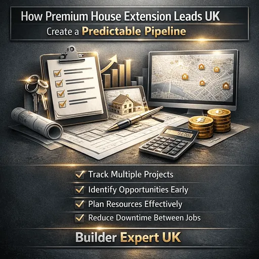 Infographic showing how premium house extension leads UK help builders create a predictable pipeline and secure consistent high-value projects