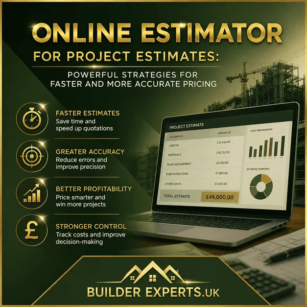 Infographic showing how an online estimator for project estimates improves pricing accuracy and workflow for UK builders
