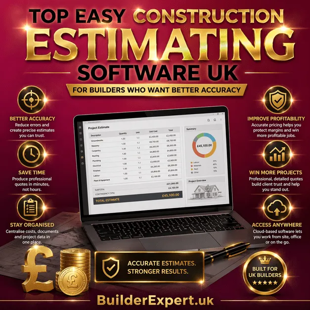 Infographic showing how easy construction estimating software helps UK builders improve pricing accuracy and margins
